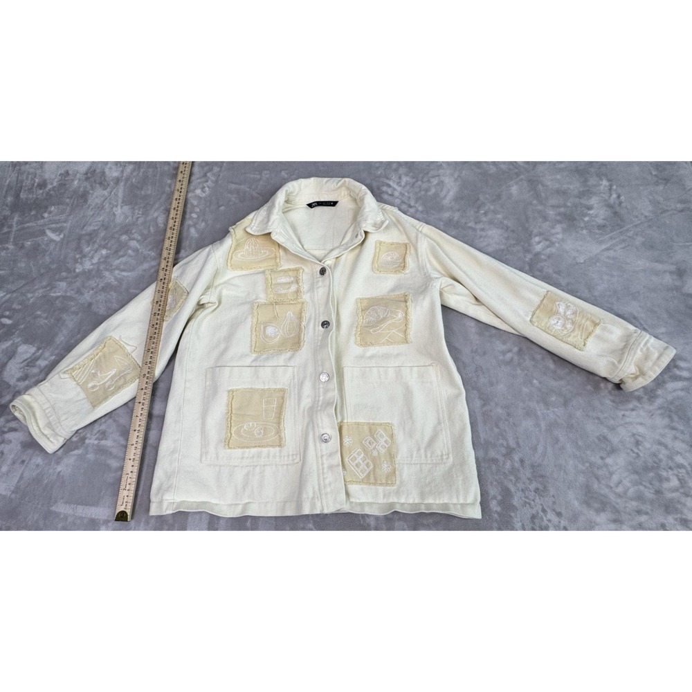 ZARA Cream Patchworkโ Utility Jacket Long Sleeve Collar Button Front Women S